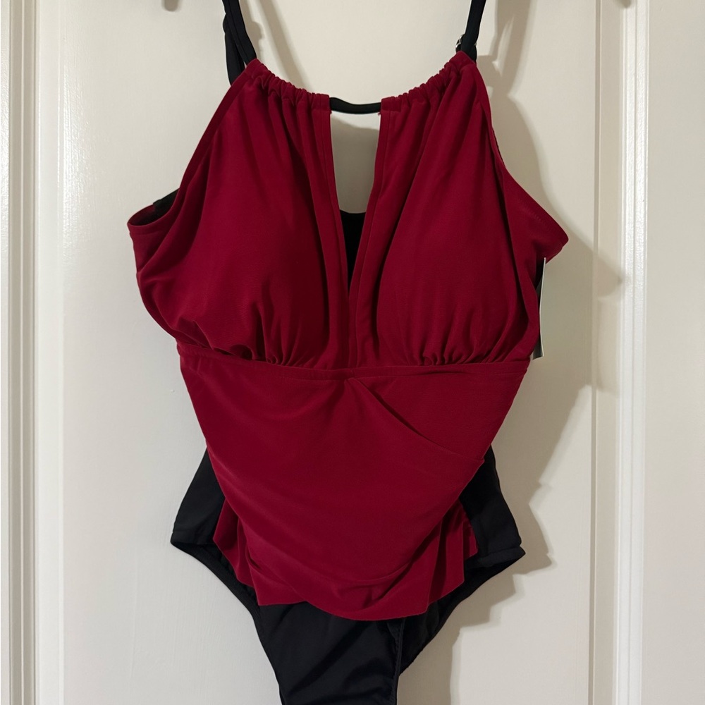 Tummy Control Red and Black Swimsuit
